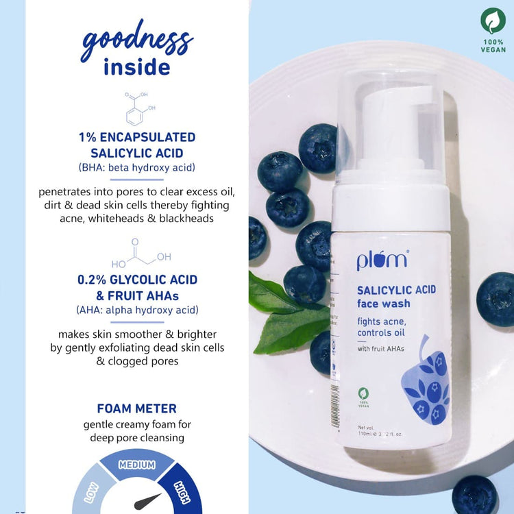 Plum 1% Encapsulated Salicylic Acid Foaming Face Wash | For All Skin Types | Sulphate-Free | 100%Vegan
| 110ml