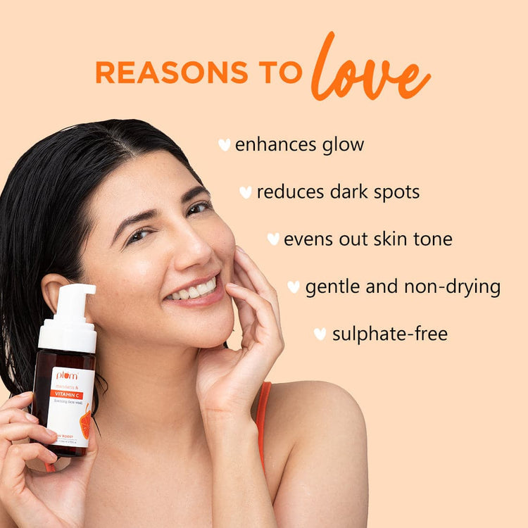 Plum Vitamin C Foaming Face Wash with Mandarin | For Glowing Skin | For Gentle Cleansing | For Hyperpigmentation & Dull Skin | Sulphate-Free | 100% Vegan | 110ml