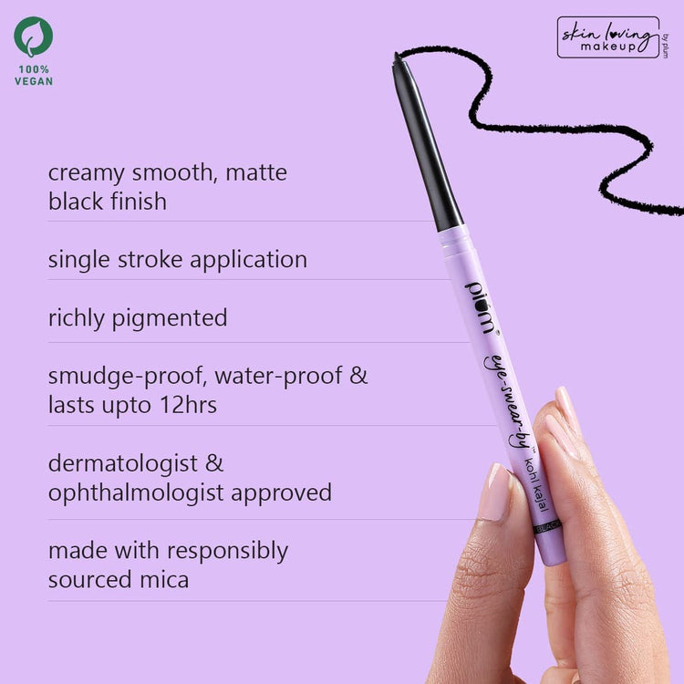 Plum Eye-Swear-By Kohl Kajal - Deep Black | 100% Vegan & Cruelty Free