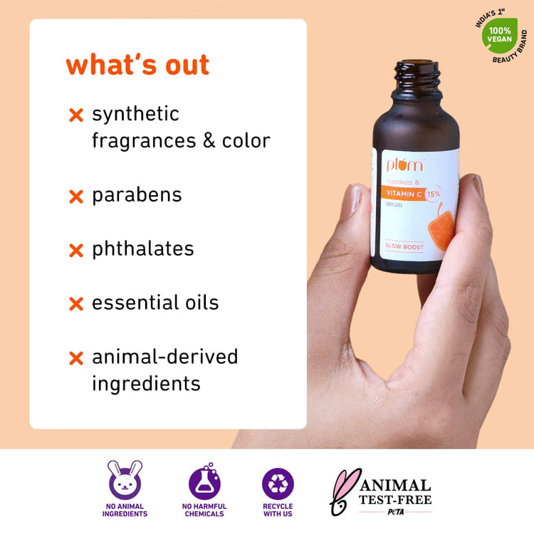 Plum 15% Vitamin C Serum with Mandarin | For Glowing Skin | For Hyperpigmentation & Dull Skin | Fragrance-Free | 15ml