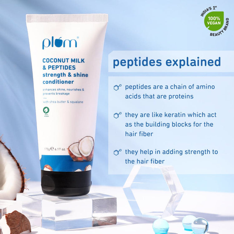 Plum Coconut Milk & Peptides Strength & Shine Conditioner | Strengthens Hair |Enhances Hair's Shine | 100% Vegan | Makes Hair Soft | Prevents Hair Breakage| 175gm