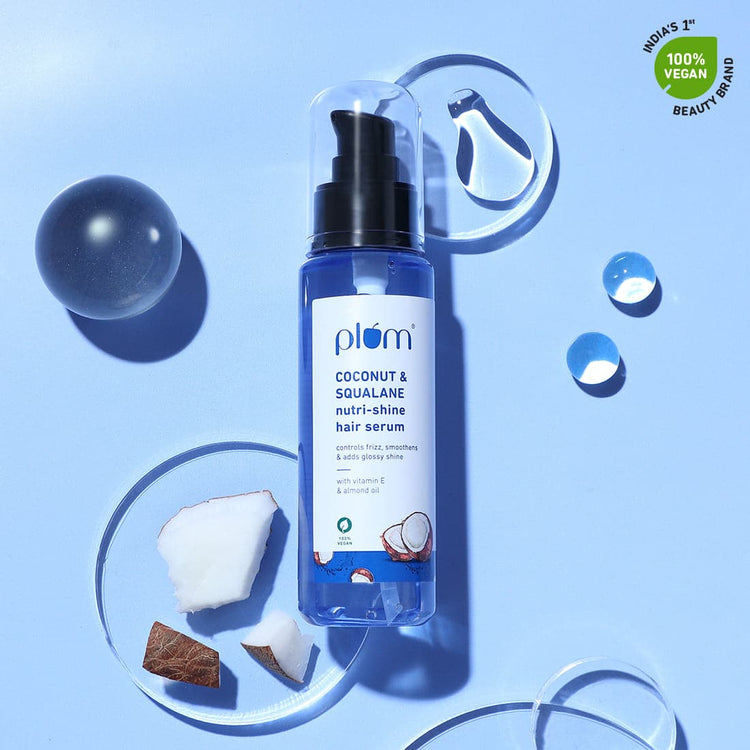 Plum Coconut & Squalane Nutri-Shine Hair Serum | Contains coconut oil, squalane, almond oil | Paraben-Free | 75ml