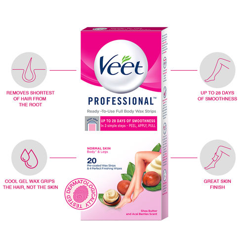 Veet Full Body Waxing Kit Gelwax Technology Normal Skin - 20 Strips
(20 wax strips)