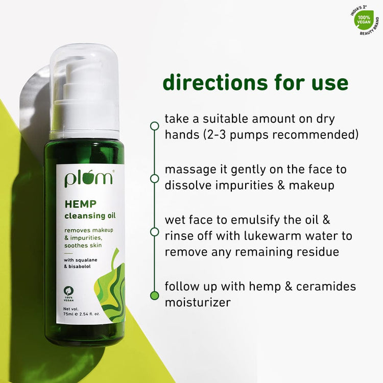 Plum Hemp Cleansing Oil with Squalane & Bisabolol | All Skin Types | Fragrance-Free | 100% Vegan | 75ml