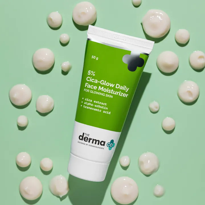 The Derma Co 5% Cica-Glow Daily Face Moisturizer with Alpha Arbutin & Tranexamic Acid - 50 g