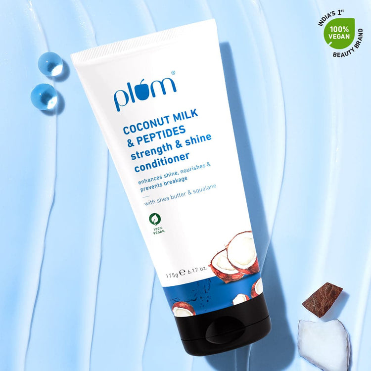 Plum Coconut Milk & Peptides Strength & Shine Conditioner | Strengthens Hair |Enhances Hair's Shine | 100% Vegan | Makes Hair Soft | Prevents Hair Breakage| 175gm