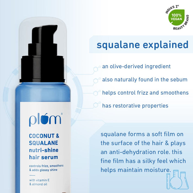 Plum Coconut & Squalane Nutri-Shine Hair Serum | Contains coconut oil, squalane, almond oil | Paraben-Free | 75ml