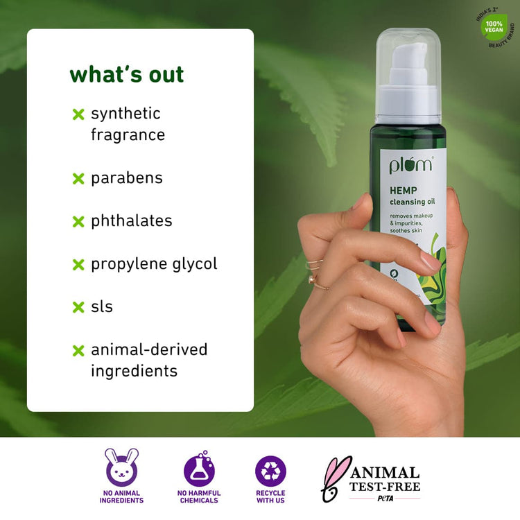 Plum Hemp Cleansing Oil with Squalane & Bisabolol | All Skin Types | Fragrance-Free | 100% Vegan | 75ml