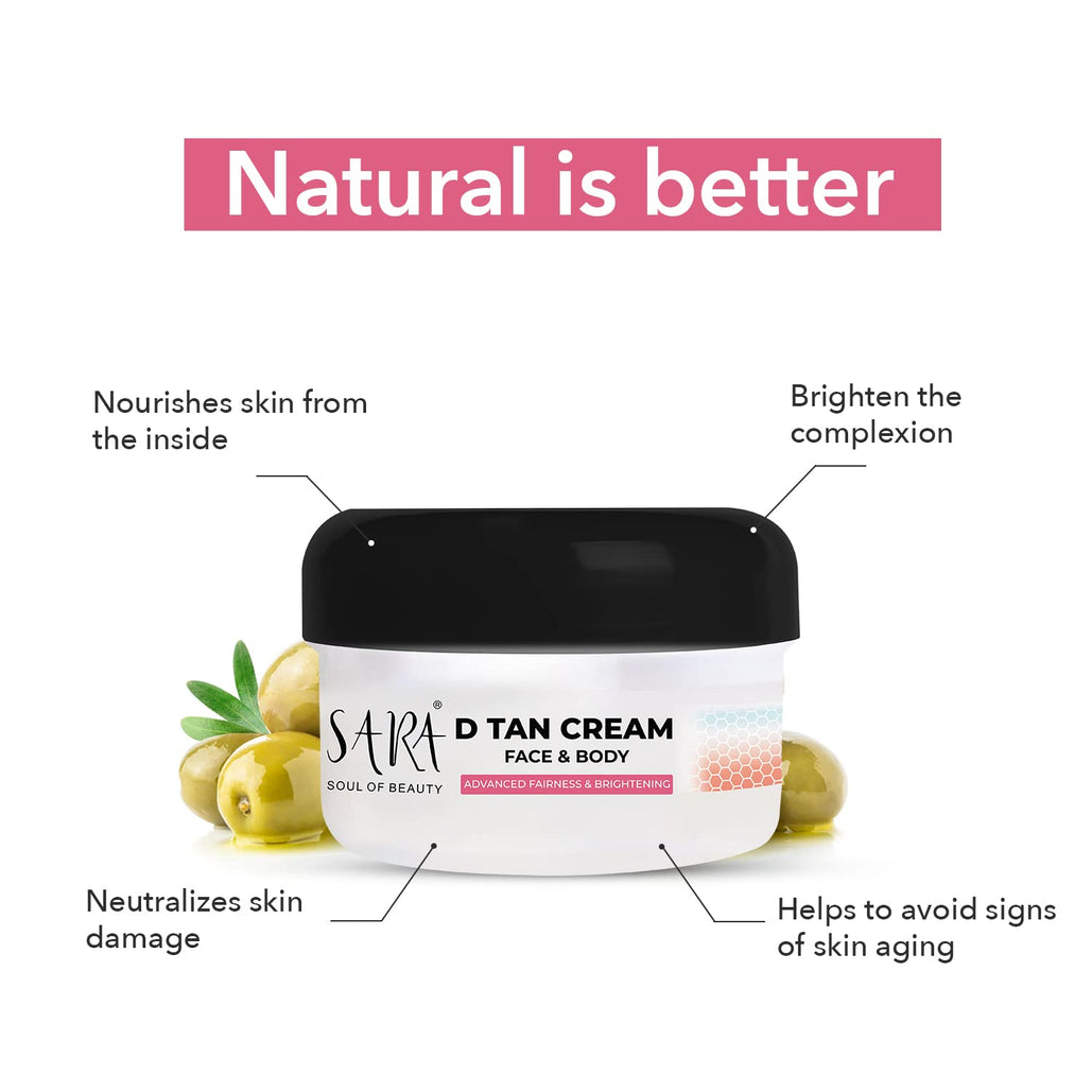 Sara D-Tan® Face & Body Cream For Instant Glowing Skin & De- Tan removal For All Skin Types, 330 gm