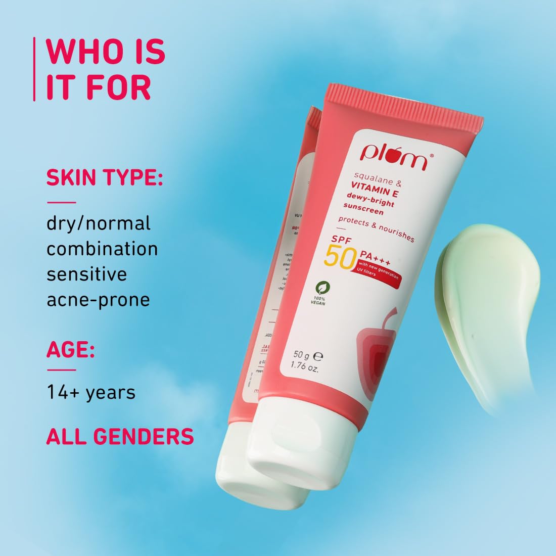 Plum Squalane & Vitamin E Dewy-Bright Sunscreen SPF 50 PA+++ | 50 g