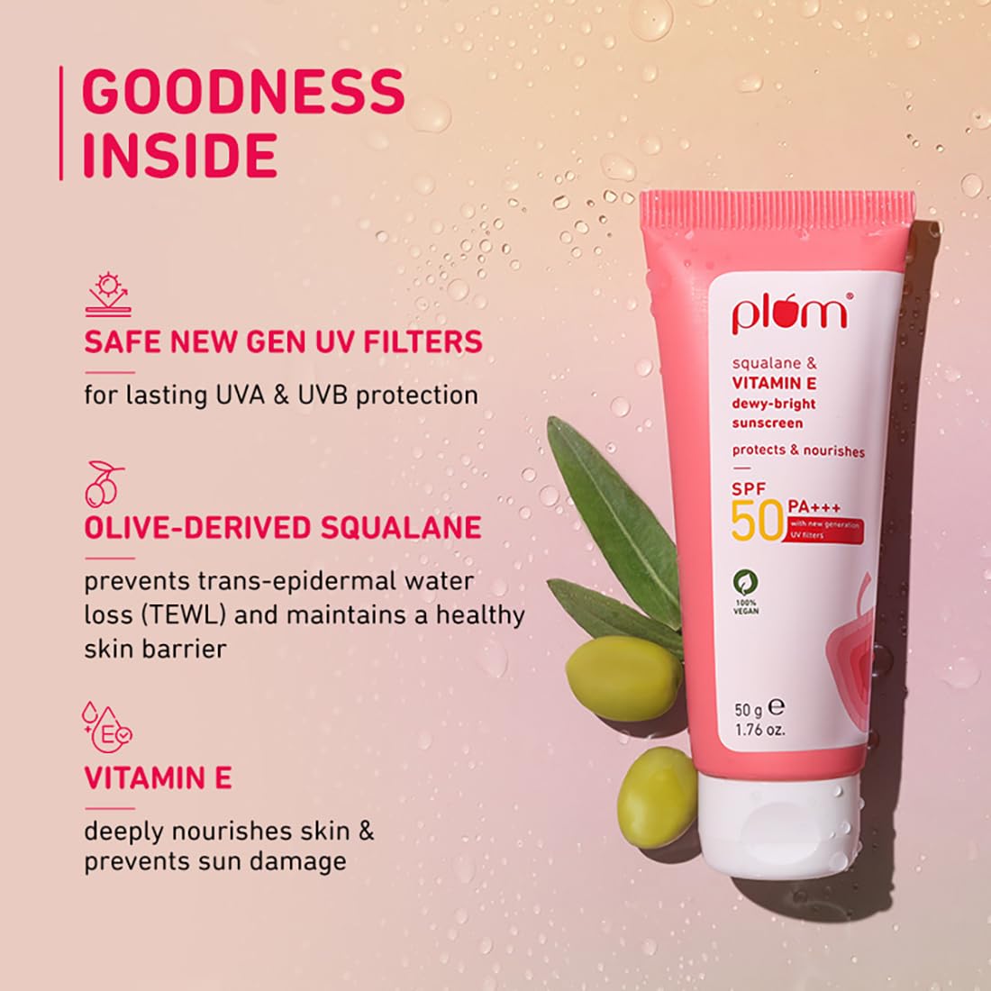 Plum Squalane & Vitamin E Dewy-Bright Sunscreen SPF 50 PA+++ | 50 g