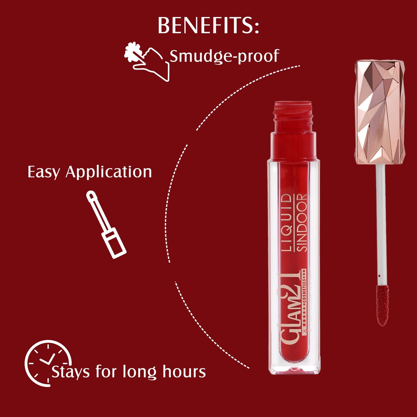 Glam21 Liquid Sindoor| Sponge Tip Applicator| Smudge Free & Long Lasting|Maroon-7ml