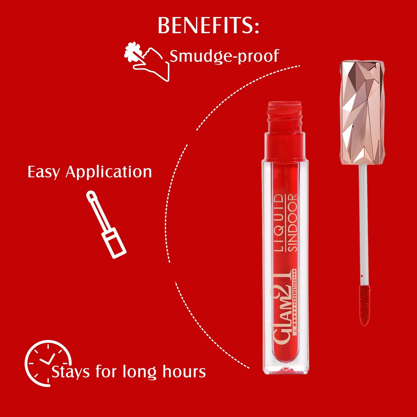 Glam21 Liquid Sindoor| Sponge Tip Applicator| Smudge Free & Long Lasting|Red-7ml