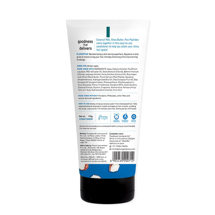 Plum Coconut Milk & Peptides Strength & Shine Conditioner | Strengthens Hair |Enhances Hair's Shine | 100% Vegan | Makes Hair Soft | Prevents Hair Breakage| 175gm