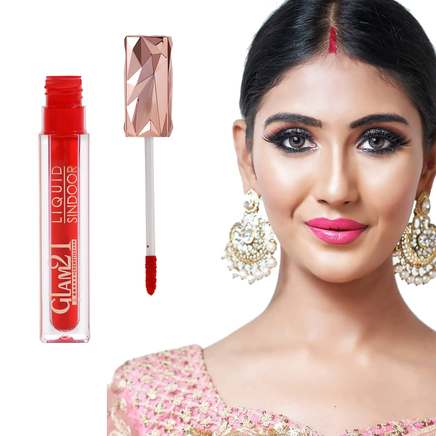 Glam21 Liquid Sindoor| Sponge Tip Applicator| Smudge Free & Long Lasting|Red-7ml