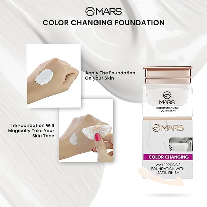 MARS Color Changing Water proof Satin Finish Liquid Foundation (White, 20g)