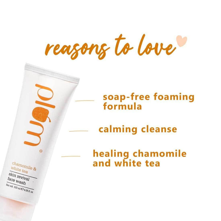 Plum Chamomile & White Tea Revival Face Wash (120 ml) | Mild Cleanser | For Normal, Dry, Combination Skin