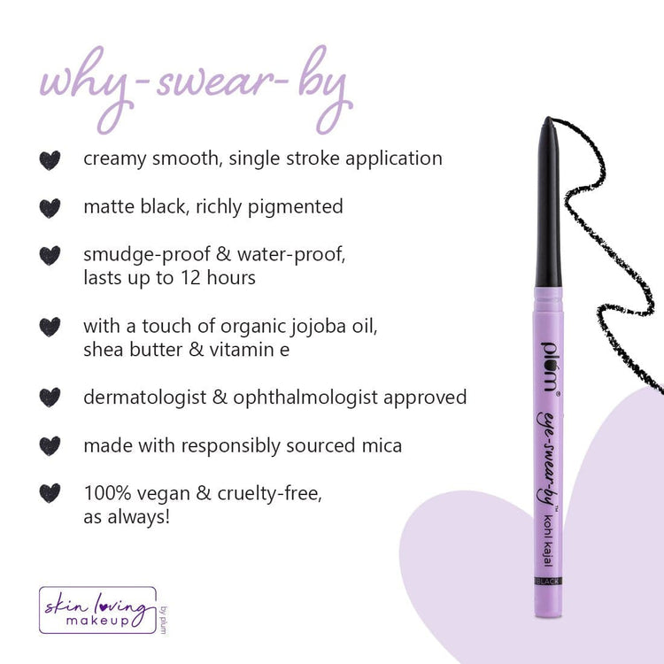 Plum Eye-Swear-By Kohl Kajal Combo | Set of 2 | Deep Black | Creamy Smooth | Smudge-Proof | 100% Vegan & Cruelty Free