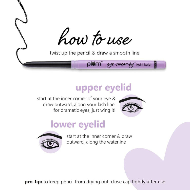 Plum Eye-Swear-By Kohl Kajal Combo | Set of 2 | Deep Black | Creamy Smooth | Smudge-Proof | 100% Vegan & Cruelty Free
