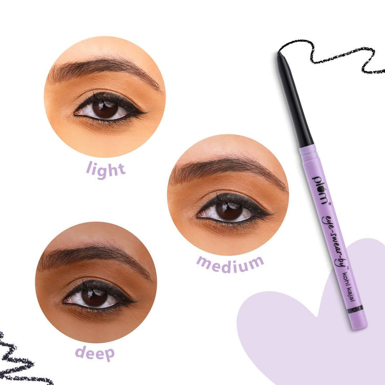 Plum Eye-Swear-By Kohl Kajal Combo | Set of 2 | Deep Black | Creamy Smooth | Smudge-Proof | 100% Vegan & Cruelty Free