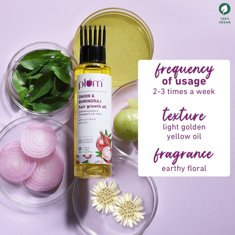 Plum Onion & Bhringraj Hair Growth Oil | With Curry Leaf and Amla Oils | Promotes Growth, Strengthens Hair | For All Hair Types |Silicone-Free | Paraben-Free| 100% Vegan | 100ml