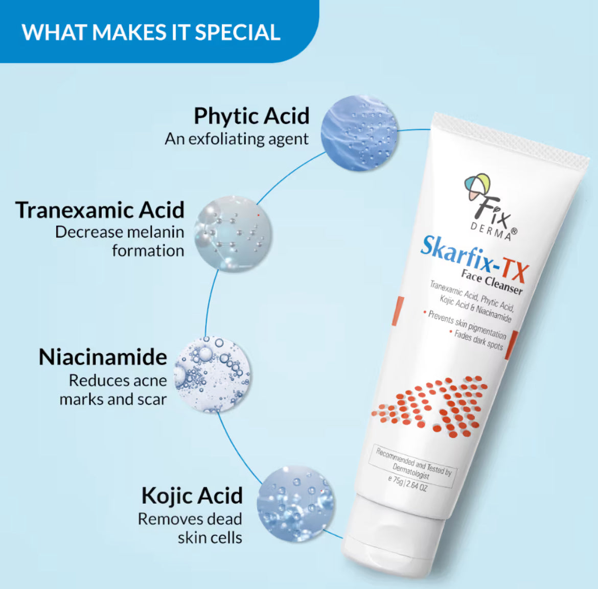 Fixderma Skarfix-TX Face Cleanser With Tranexamic Acid & Kojic Acid Face Cleanser | 75ml