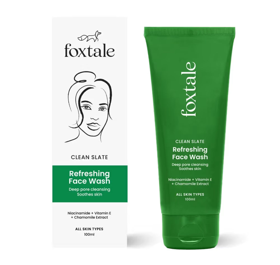 Foxtale Refreshing Face Wash with Niacinamide & Vitamin E, Deeply Cleans Pores and Soothes Skin (100ml)
