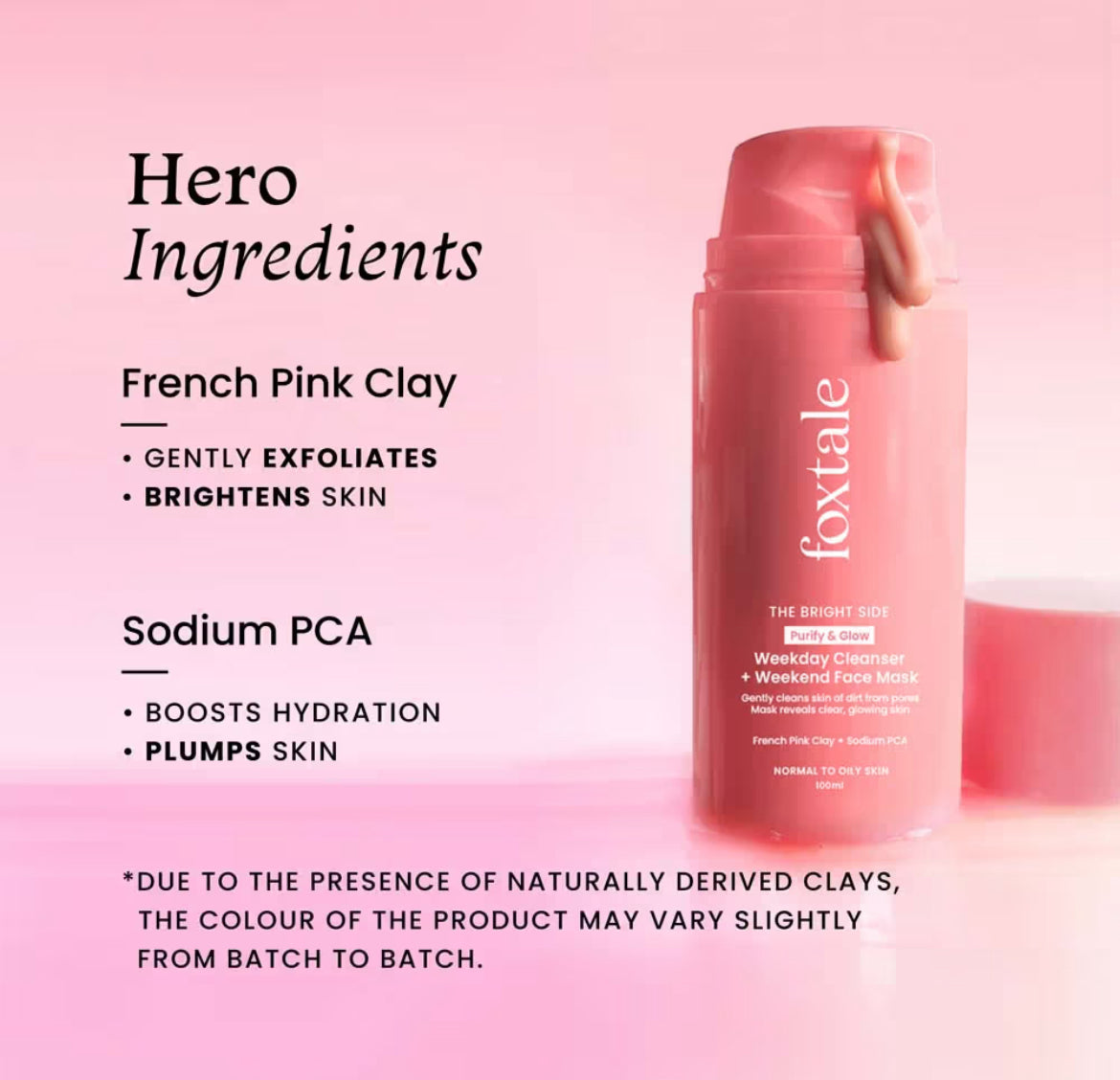 Foxtale Purify & Glow Cleanser + Mask With French Pink Clay & Sodium (100ml)