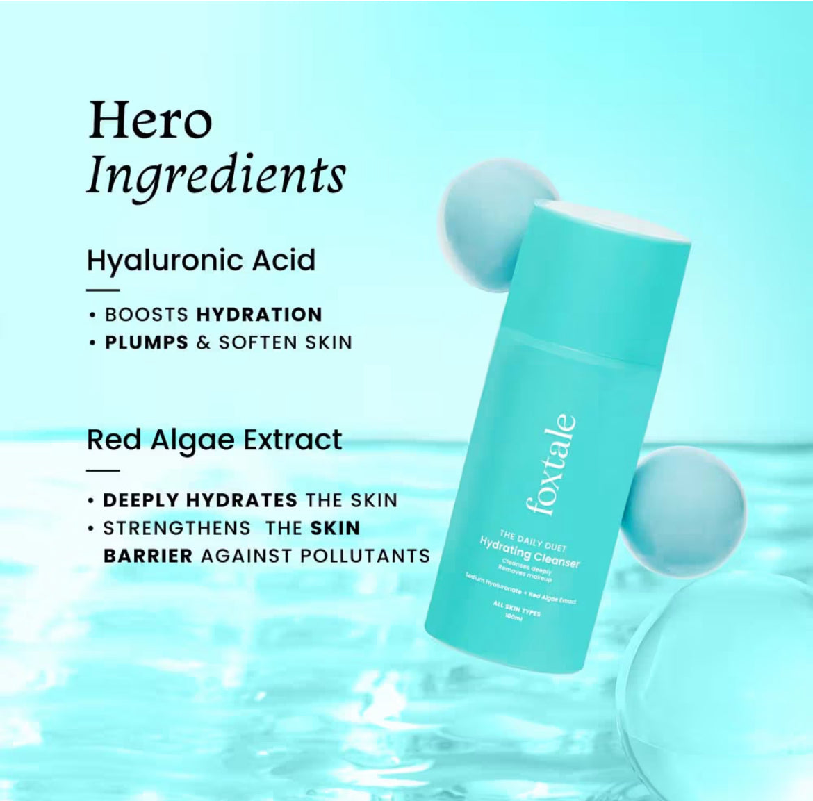 Foxtale Hydrating Cleanser And Make-Up Remover, With Hyaluronic Acid (100ml)
