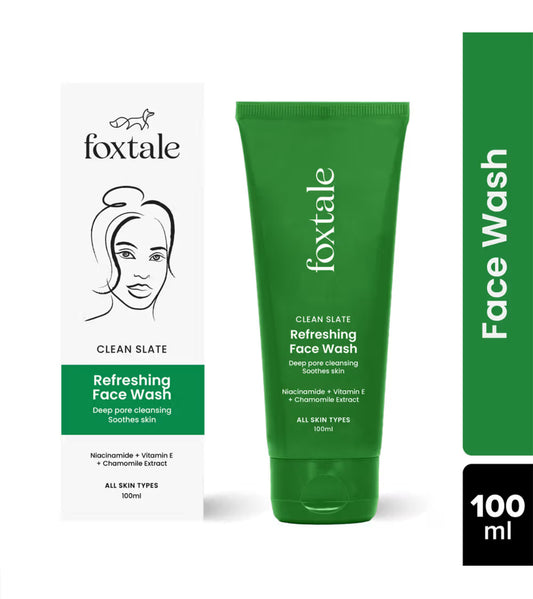 Foxtale Refreshing Face Wash with Niacinamide & Vitamin E, Deeply Cleans Pores and Soothes Skin (100ml)