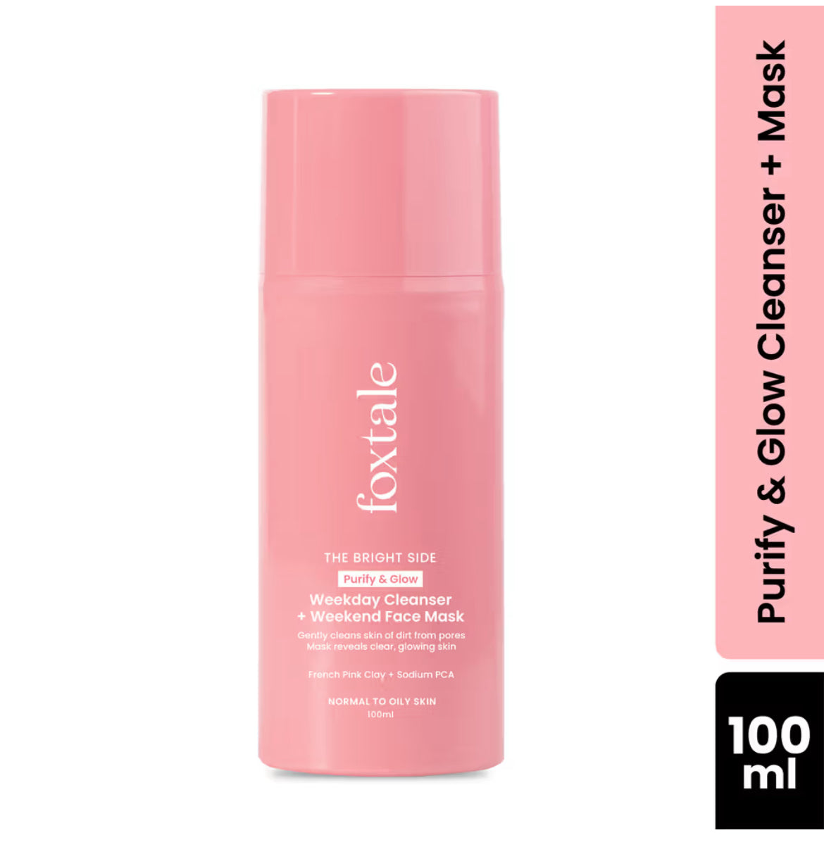 Foxtale Purify & Glow Cleanser + Mask With French Pink Clay & Sodium (100ml)