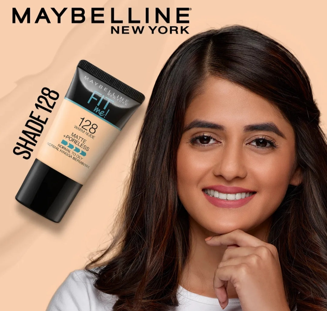 Mayballine New York Fit Me Matte+Poreless Liquid Foundation Tube - 128 Warm Nude | 18ml