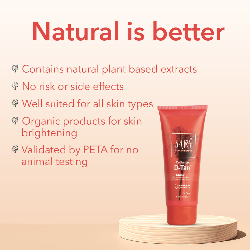 Sara Radiance D-Tan Mask For Skin Enhancer & Glow Booster | All Skin Types | Perfect For Men & Women | 100G
