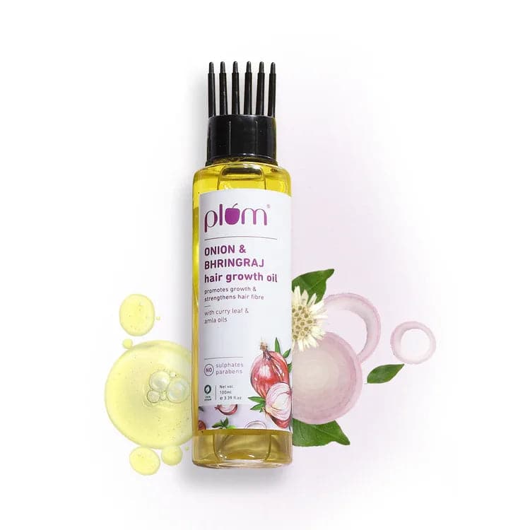 Plum Onion & Bhringraj Hair Growth Oil | With Curry Leaf and Amla Oils | Promotes Growth, Strengthens Hair | For All Hair Types |Silicone-Free | Paraben-Free| 100% Vegan | 100ml