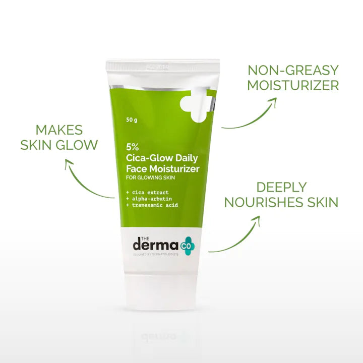 The Derma Co 5% Cica-Glow Daily Face Moisturizer with Alpha Arbutin & Tranexamic Acid - 50 g