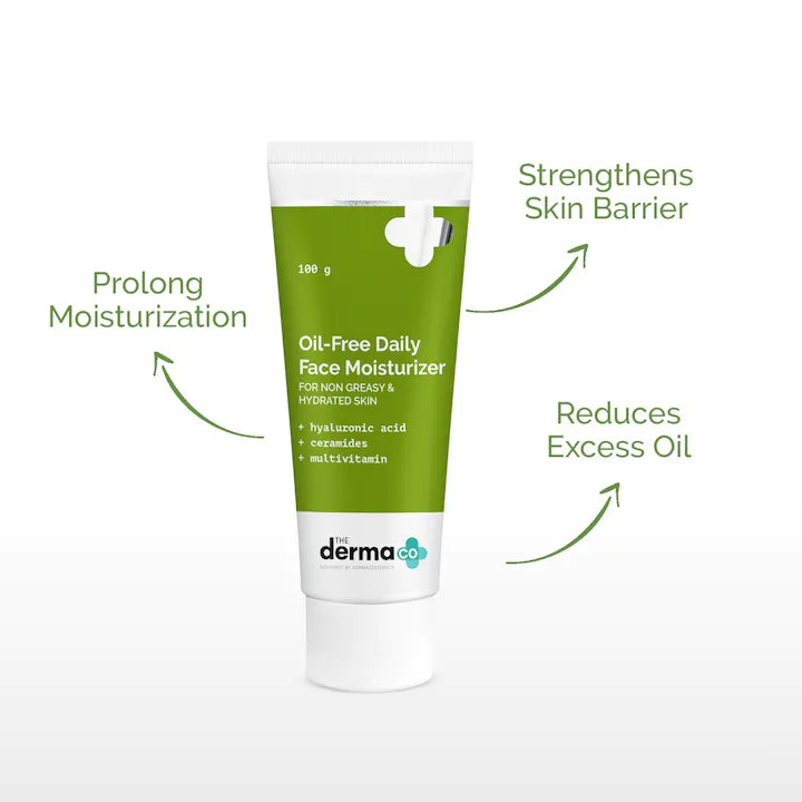The Derma Co Oil-Free Daily Face Moisturizer With Hyaluronic Acid, Ceramides & Multivitamins for Non-Greasy & Hydrated Skin - 100g