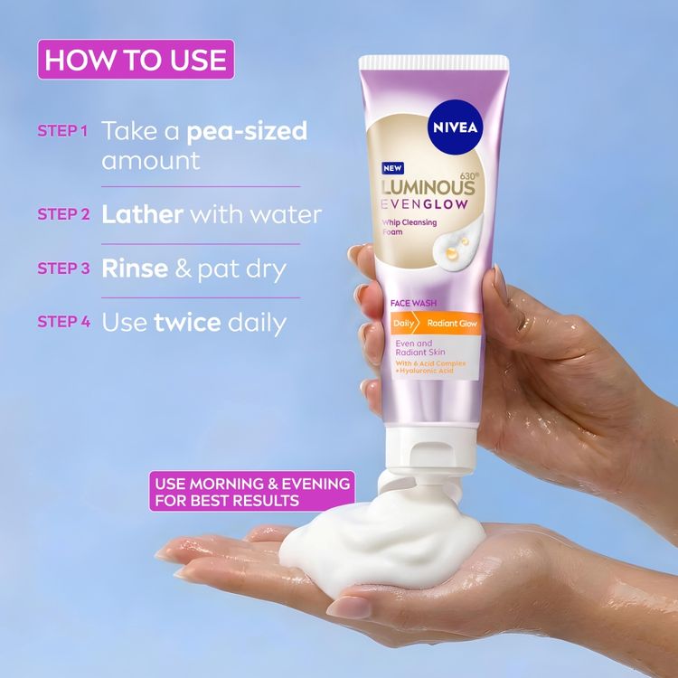 NIVEA Luminous Even Glow Whip Foam Daily Gentle Face Wash With Hyaluronic
(100ml)
