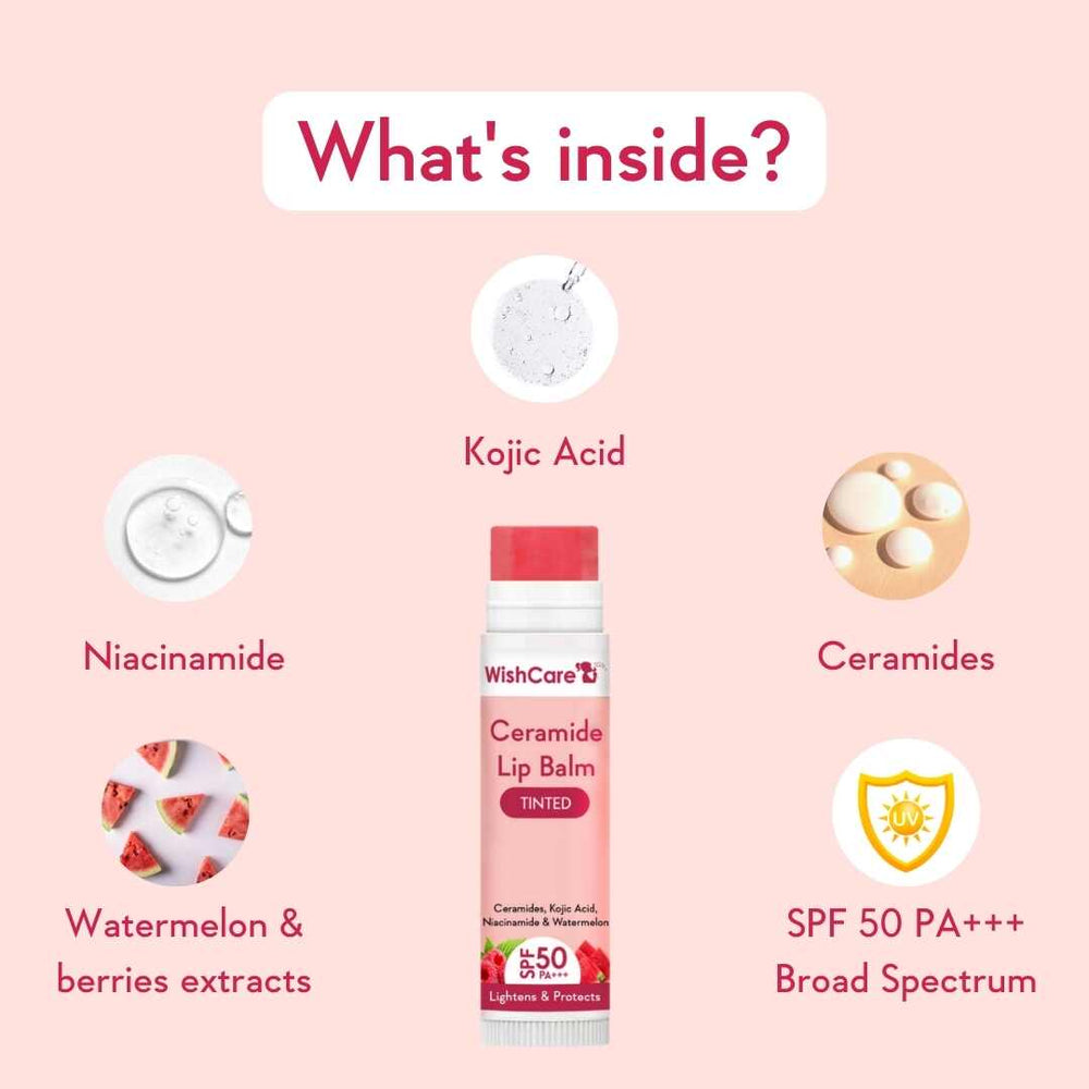 Wishcare Ceramide Lip Balm with SPF 50 PA+++ (Tinted)
SPF Infused Lip Balm for Lip Brightening | 5g
