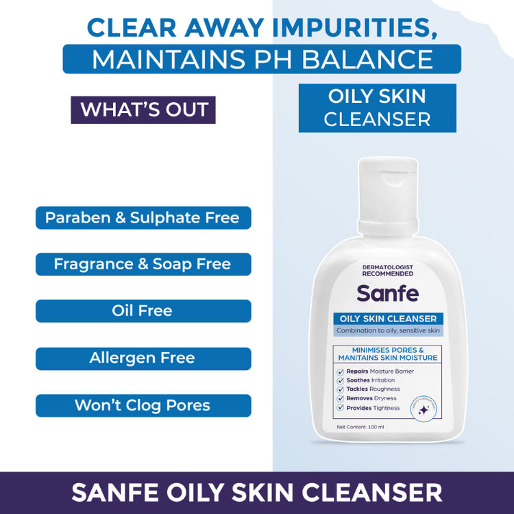 Sanfe Oily Skin Cleanser | For skin repair, dryness, tighter skin - For Oily, Acne Prone Skin, 100ml
(100ml)