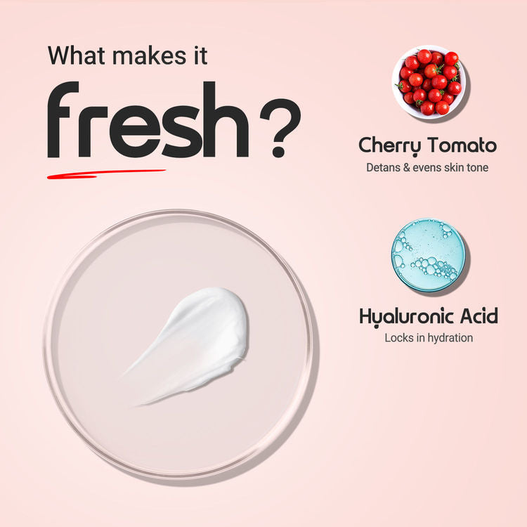 Aqualogica Detan+ Dewy Sunscreen In-Vivo Tested SPF 50+ PA++++ with Cherry Tomato & HA - 50 g