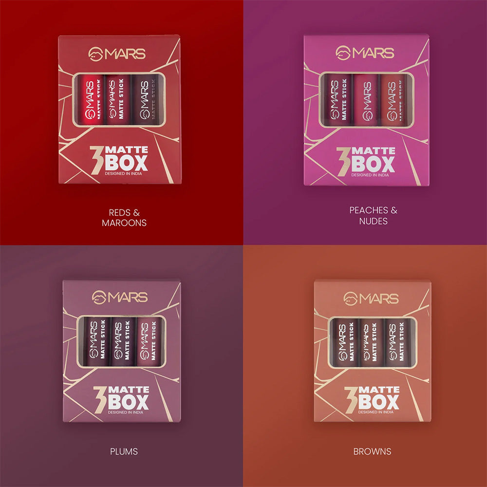 Mars Matte Lipsticks Box | Set of 3 (01 reds and maroons)