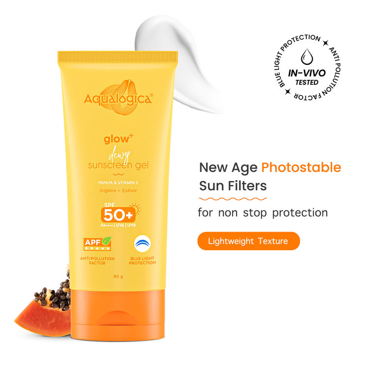 Aqualogica Glow+ Dewy Gel Sunscreen In-Vivo Tested SPF 50+ PA++++ with Papaya & Vitamin C - 80g