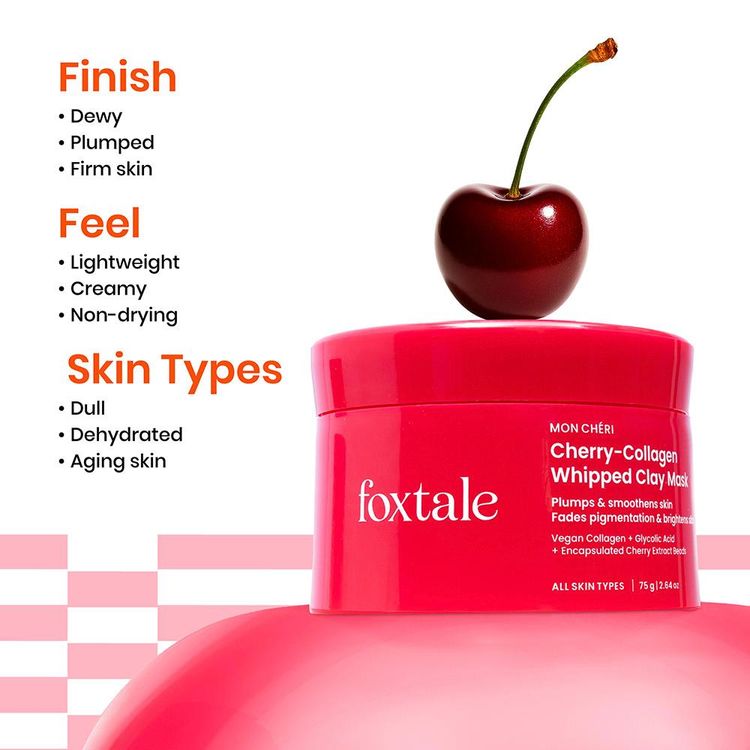Foxtale Cherry-Collagen Clay Mask - Plumps, Hydrates, Firms & Brightens Skin
(75g)