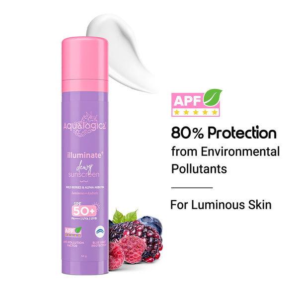 Aqualogica Illuminate+ Dewy Sunscreen In-Vivo Tested SPF 50+ PA++++ with Wild Berries & Alpha Arbutin - 50 g