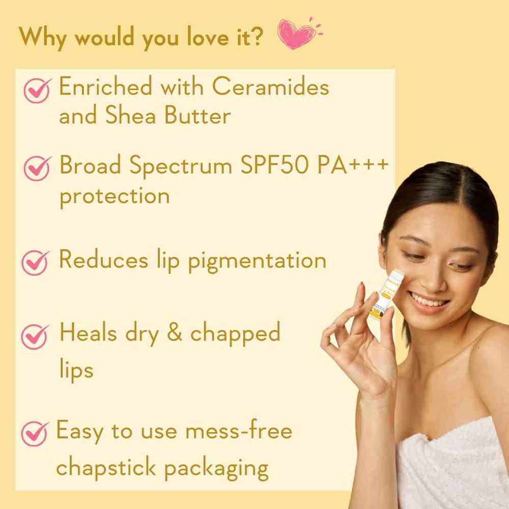 Wishcare Ceramide Lip Balm with SPF 50 PA+++ (Untinted)
SPF Infused Lip Balm for Lip Brightening | 5g