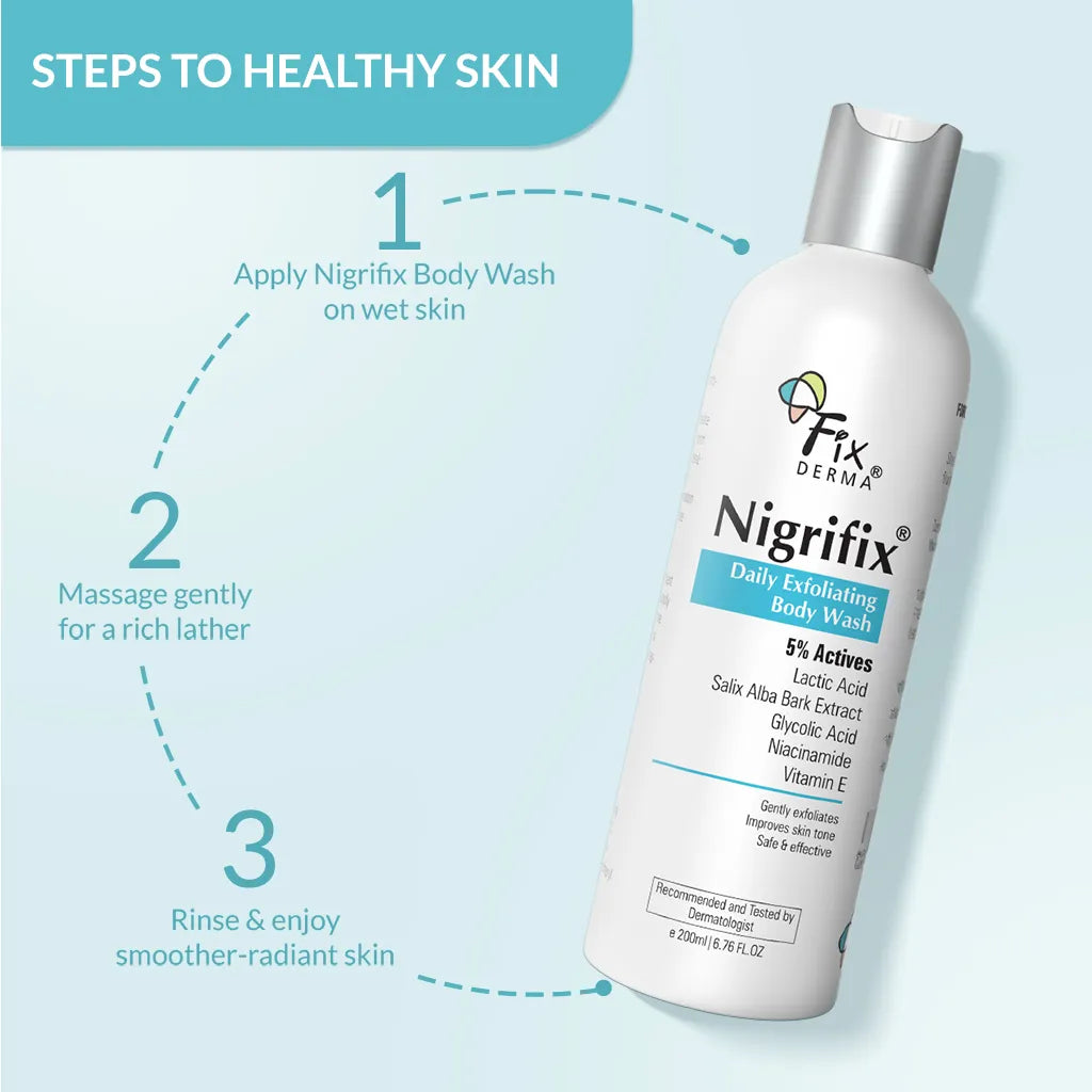 Fixderma Nigrifix Daily Exfoliating Body Wash | 5% Actives for smoother, brighter skin