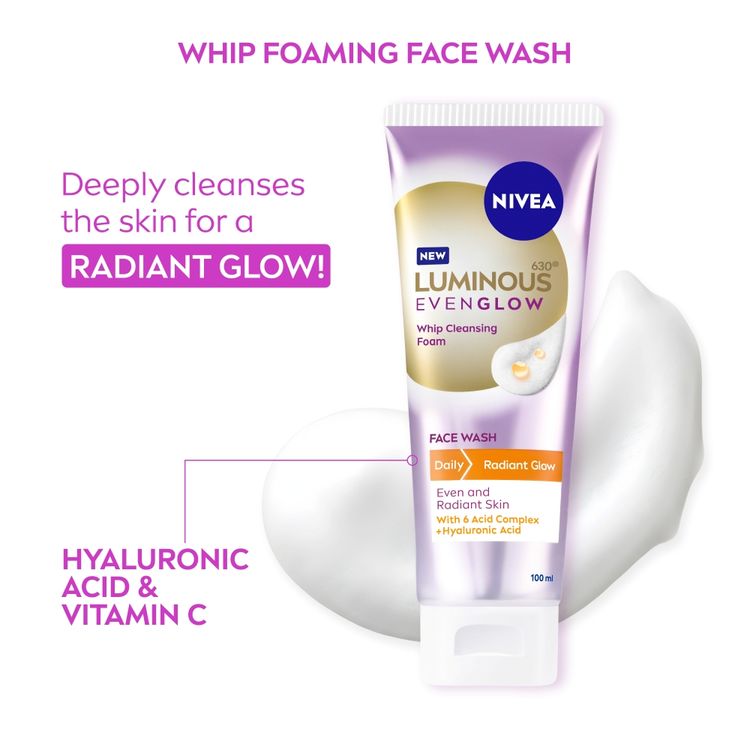 NIVEA Luminous Even Glow Whip Foam Daily Gentle Face Wash With Hyaluronic
(100ml)