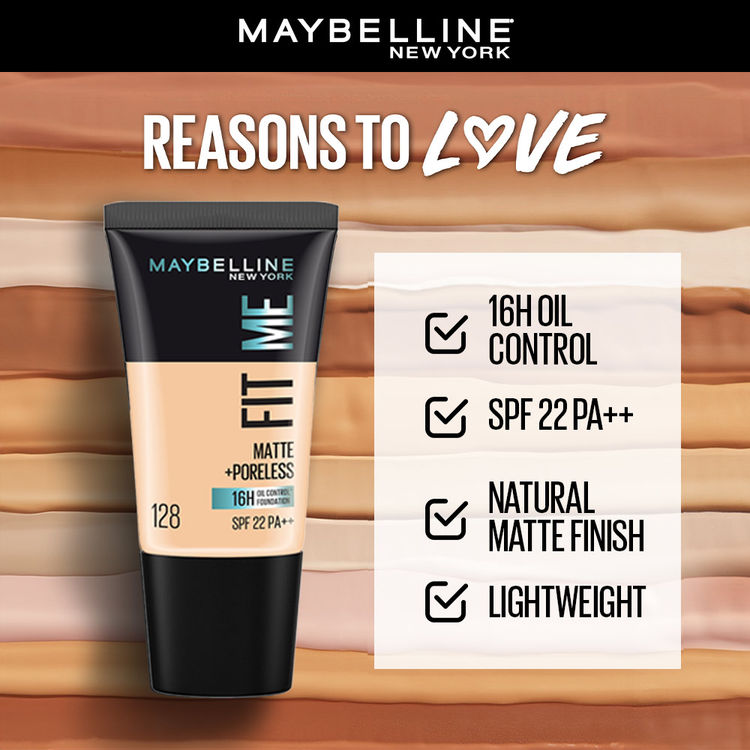 Maybelline Fit Me Matte + Poreless 16H Oil Control Foundation With SPF 22 PA ++ (128 Warm Nude)