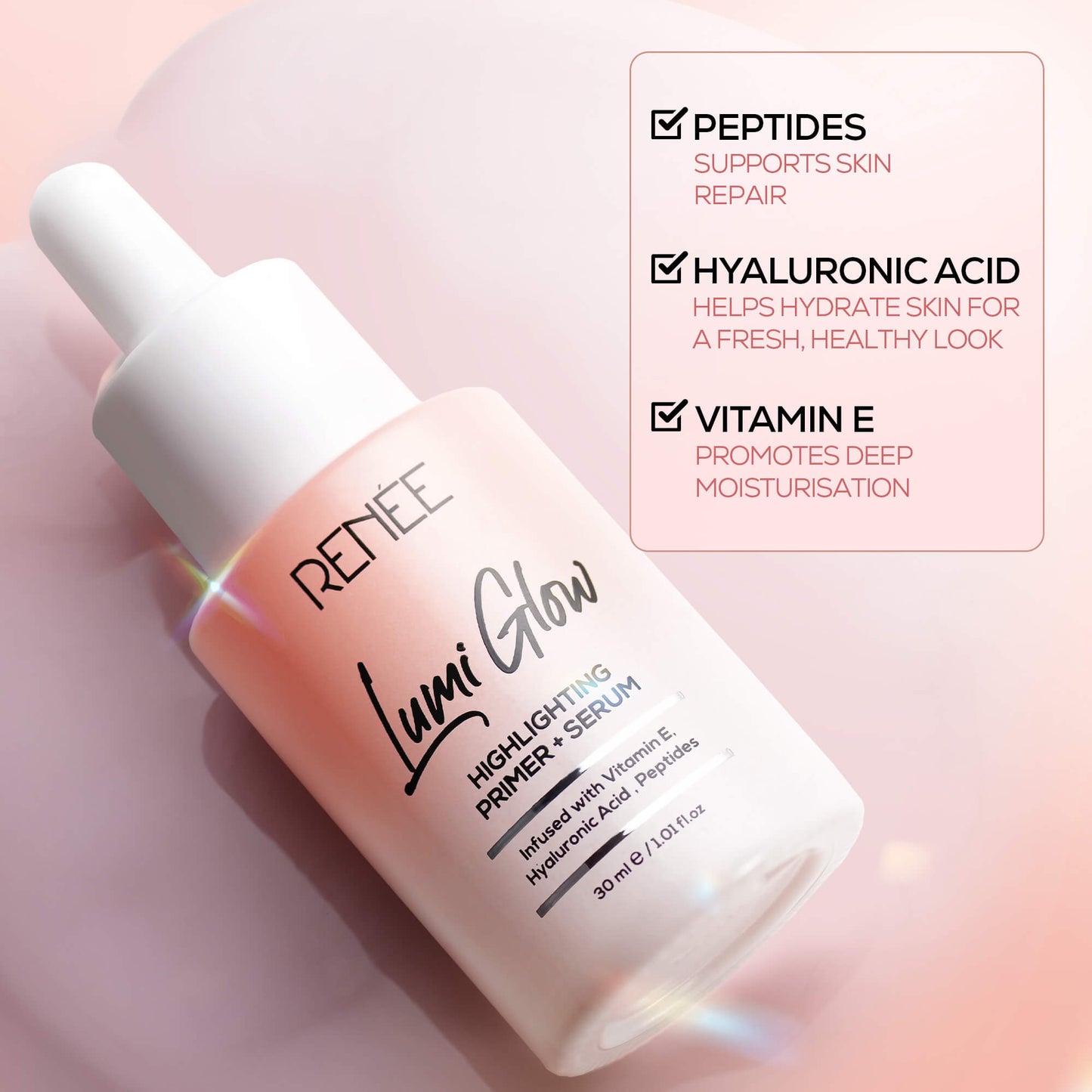 RENEE Lumi Glow Highlighting Primer + Serum With Hyaluronic Acid For Luminous & 3D Glow, 30ml