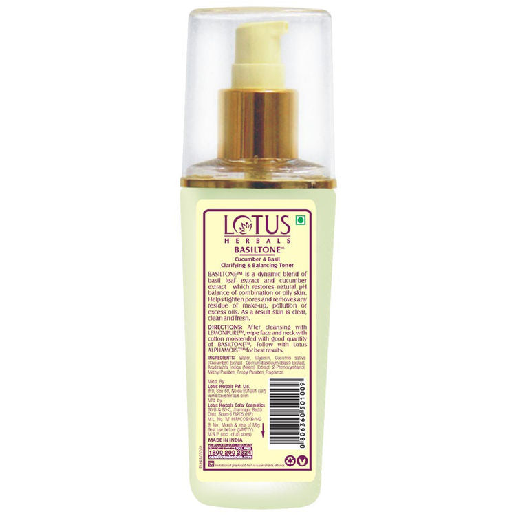 Lotus Herbals Lotus Herbal Basiltone Cucumber & Basil Clarifying & Balancing Toner
(100ml)